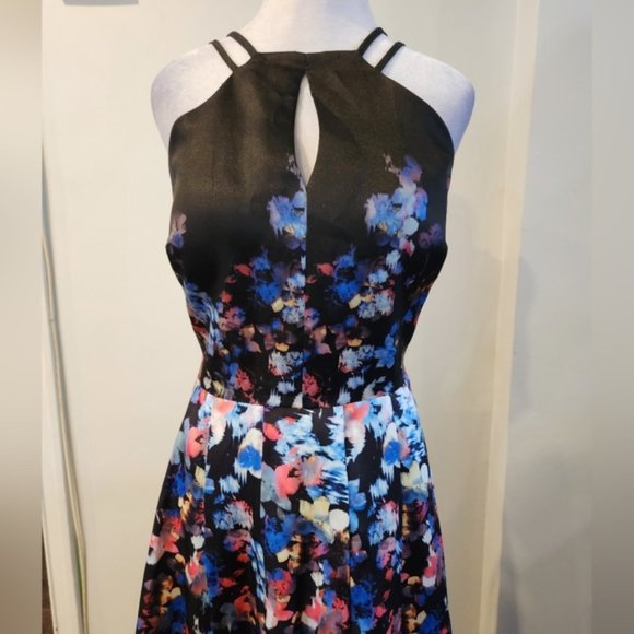 SOLD - Floral Rose Print Maxi Dress/Gown with Full Skirt and Trail. Open Back - Picture 10 of 12